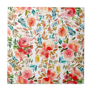 Orange red colourful rose floral summer Tile