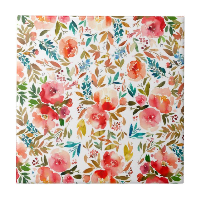  Orange red colourful rose floral summer Tile (Front)