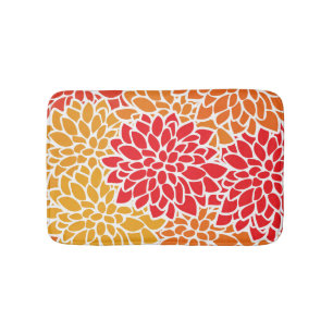 Orange Red Colourful Vintage 60s Flower Bath Mat