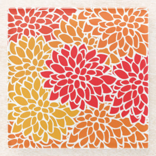 Orange Red Colourful Vintage 60s Flower Glass Coaster