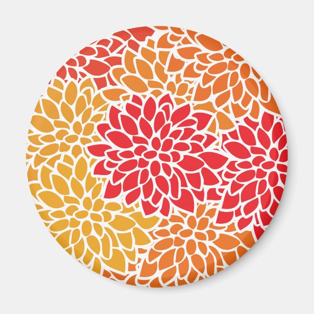 Orange Red Colourful Vintage 60s Flower Magnet (Front)