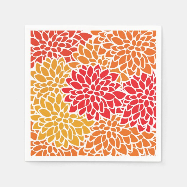 Orange Red Colourful Vintage 60s Flower Napkin (Front)
