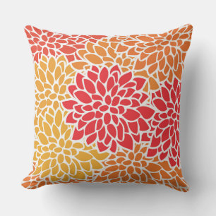 Orange Red Colourful Vintage 60s Flower Outdoor Pillow
