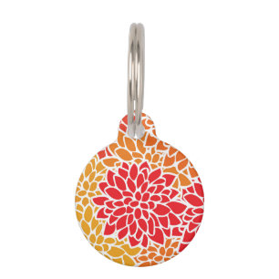 Orange Red Colourful Vintage 60s Flower Pet Tag