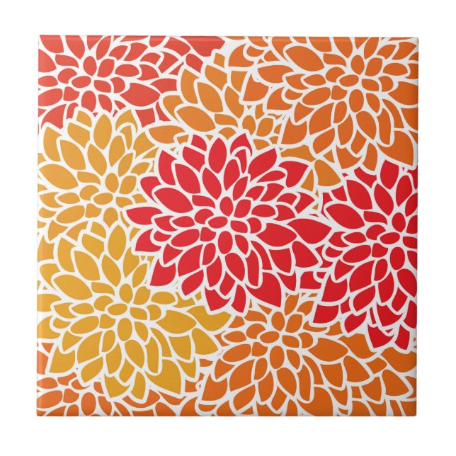Orange Red Colourful Vintage 60s Flower Tile (Front)