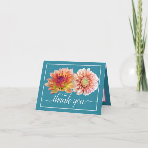 Orange Red Dahlias Pretty Floral Bouquet Thank You Card