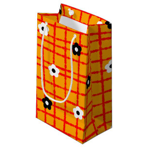 Orange Red Floral Check Pattern Unique Flower Small Gift Bag
