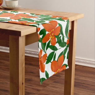 Orange Red Floral Green Botanicals Pattern Short Table Runner