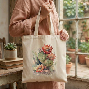 Orange/Red Flowering Cactus Tote Bag