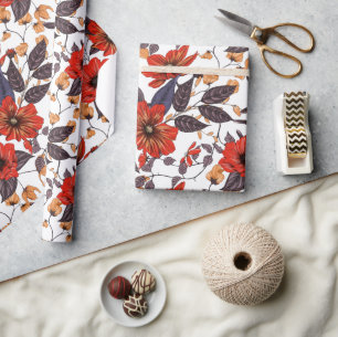 Orange-red flowers seamless pattern wrapping paper