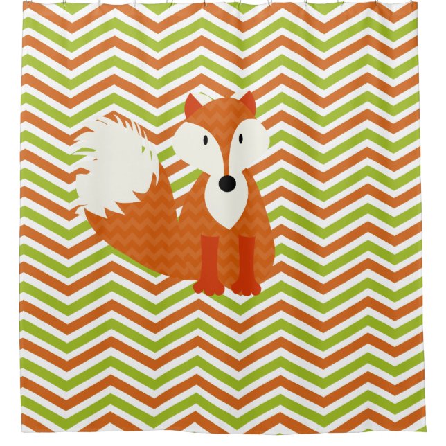 Orange Red Fox on Orange, Green, White Chevron (Front)