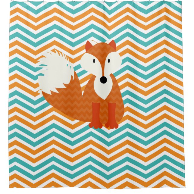 Orange Red Fox on Turquoise, Orange, White Chevron (Front)