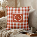 Orange-Red Gingham Monogram Crest Throw Pillow<br><div class="desc">Elegant & Rustic Orange-Red Gingham Monogram Crest Throw Pillow.</div>
