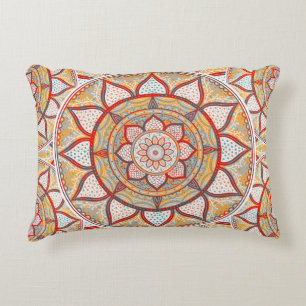 Orange, Red, Gold Indian Mandala - Boho Mandala Accent Pillow