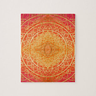 Orange Red Gold Mandala Jigsaw Puzzle