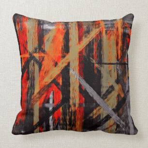 Orange Red Gray Abstract Throw Pillow