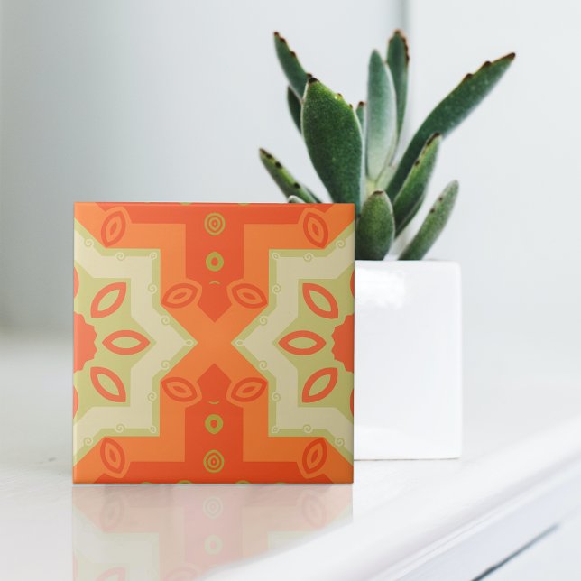 Orange Red Green Modern Ethnic Moroccan Pattern Tile (Creator Uploaded)