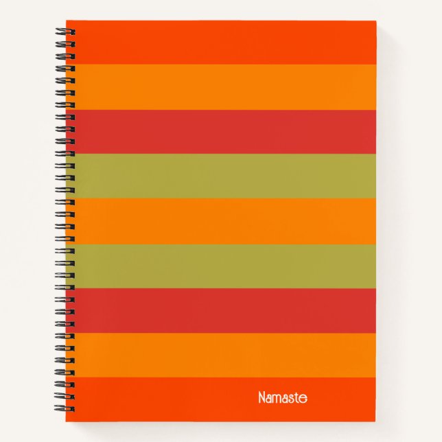 Orange Red Green Striped Personalized Yoga Mat Notebook (Front)