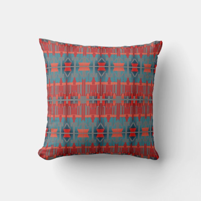 Orange Red Grey Blue Mediterranean Large Tiles Throw Pillow (Front)