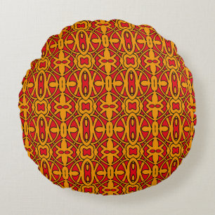 Orange & Red Hand Drawn Pattern Round Pillow