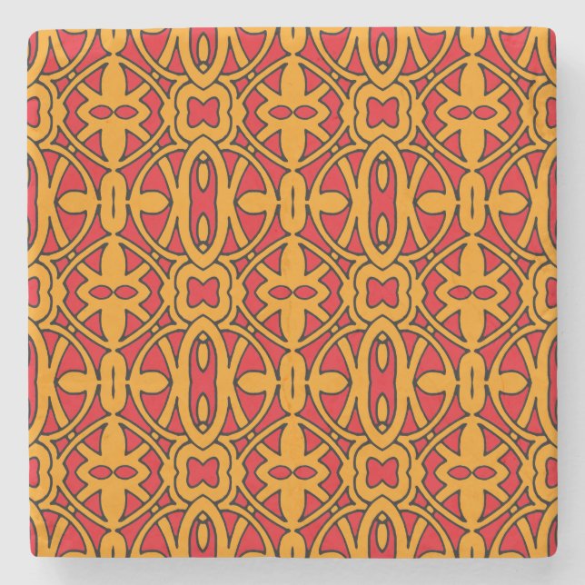 Orange & Red Hand Drawn Pattern Stone Coaster (Front)