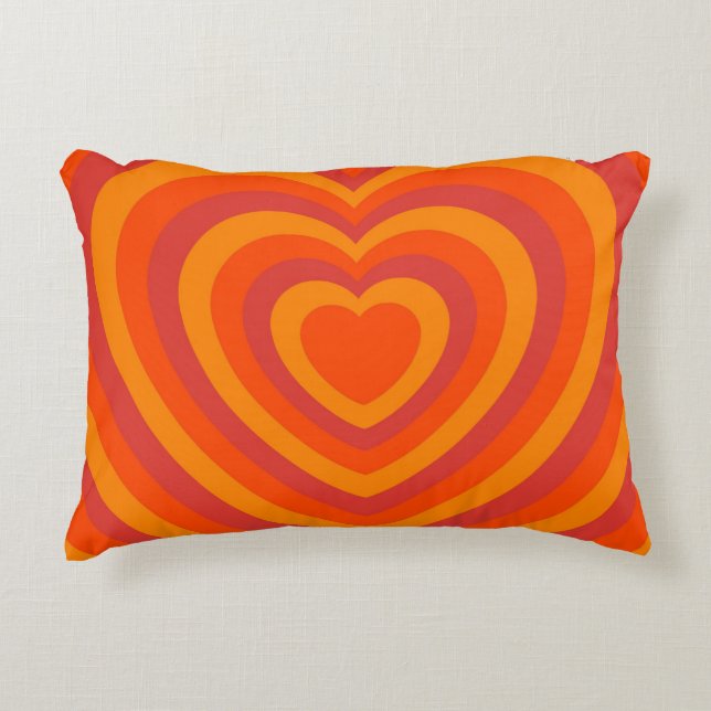 Orange Red Hypnotic Heart Love Pattern Accent Pillow (Front)