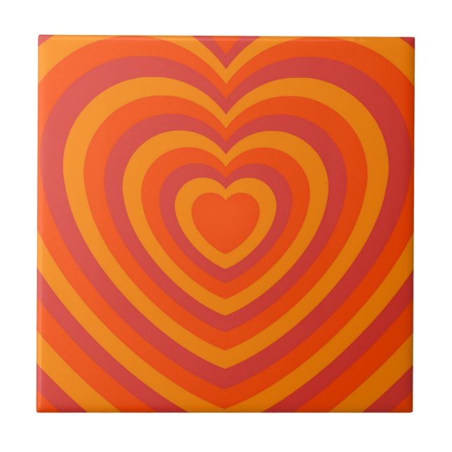 Orange Red Hypnotic Heart Love Pattern Tile (Front)