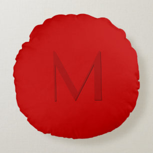 Orange Red Monogrammed Round Pillow