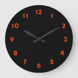 Orange red numbers on black modern  large clock