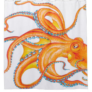 Orange red Octopus Ink Art Dance
