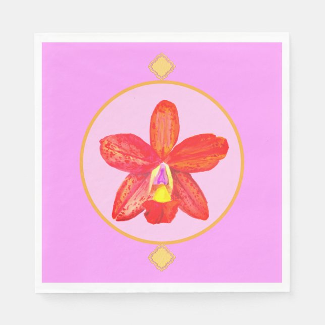Orange Red Orchid Paper Napkins (Front)