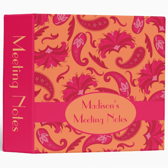 Orange Red Paisley Name Personalized Custom Album Binder (Front/Spine)