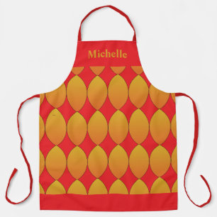 Orange Red Personalized Name Geometric Pattern Apron