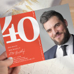 Orange Red Photo 40th Birthday Party Invitation<br><div class="desc">Create lasting memories at your 40th birthday bash with these trendy orange red birthday party invitations! Featuring a large bold serif font showcasing the number '40', a photo of the birthday boy / girl, and a modern template that is easy to personalize, these invitations will capture the spirit of the...</div>