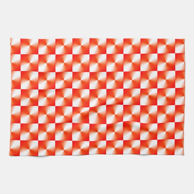 Orange Red Plaid Pattern Kitchen Towel (Horizontal)