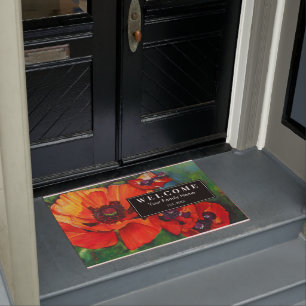 Orange Red Poppies Floral Botanical Doormat