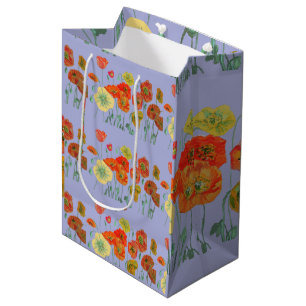 Orange Red Poppies Mauve Purple Watercolor Medium Gift Bag