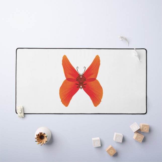 Orange Red Poppy Butterfly with Your Name Desk Mat (Kids Table)