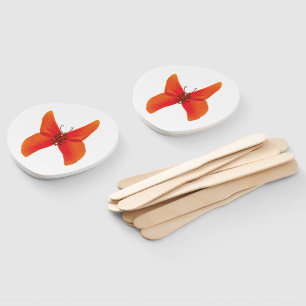 Orange Red Poppy Butterfly with Your Name Hand Fan