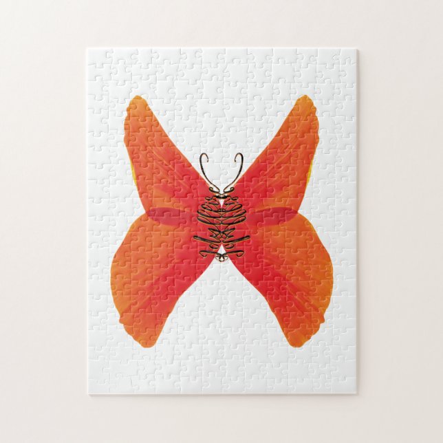 Orange Red Poppy Butterfly with Your Name Jigsaw Puzzle (Vertical)