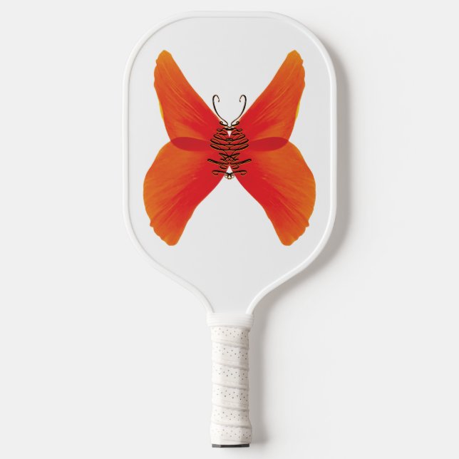 Orange Red Poppy Butterfly with Your Name Pickleball Paddle (Front)