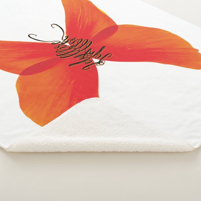 Orange Red Poppy Butterfly with Your Name Sherpa Blanket (3/4)