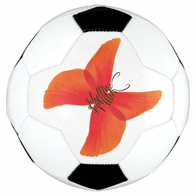 Orange Red Poppy Butterfly with Your Name Soccer Ball (Front)