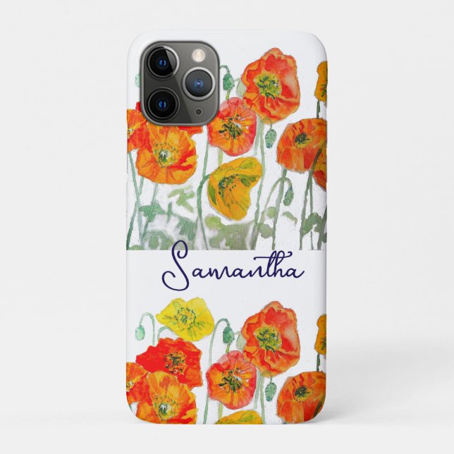 Orange Red Poppy Flower Pattern Girls Case-Mate iPhone Case (Back)