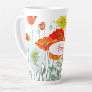Orange Red Poppy Flower Pattern Watercolor Mug