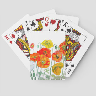 Orange Red Poppy Flower Pattern Watercolor Playing Cards