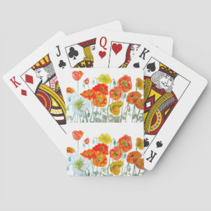 Orange Red Poppy Flower Pattern Watercolor Playing Cards