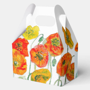 Orange Red Poppy Flower Pattern Watercolor Wedding Favor Box