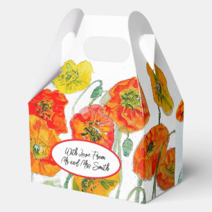 Orange Red Poppy Flower Pattern Watercolor Wedding Favor Box