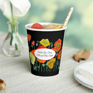 Orange Red Poppy Flower Pattern Watercolor Wedding Paper Cups
